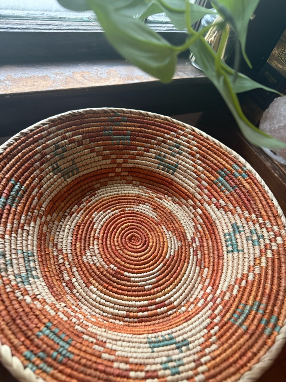 Handwoven Artwork Burnt Orange Terracotta and Cream Decorative Bowl Bohemian